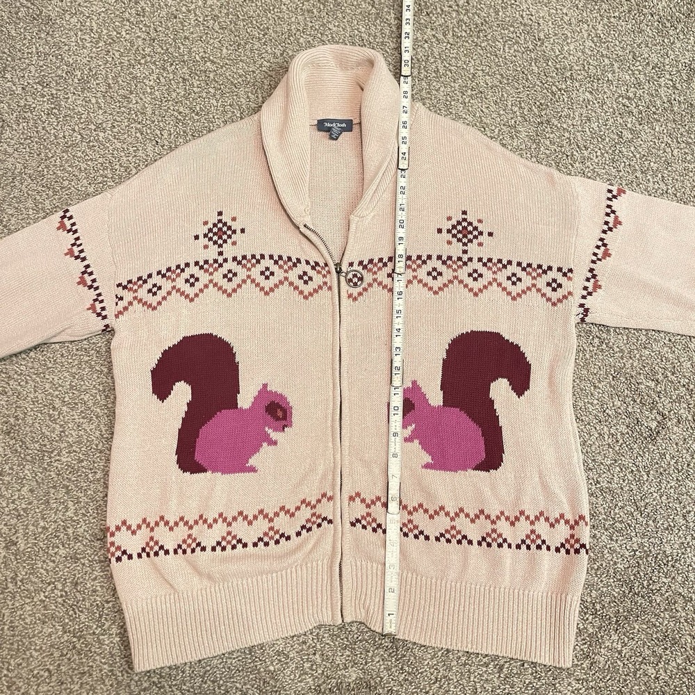 ModCloth Squirrel Fair Isle Full Zip Shawl Collar Cardigan Sweater Women's Large - Picture 10 of 11